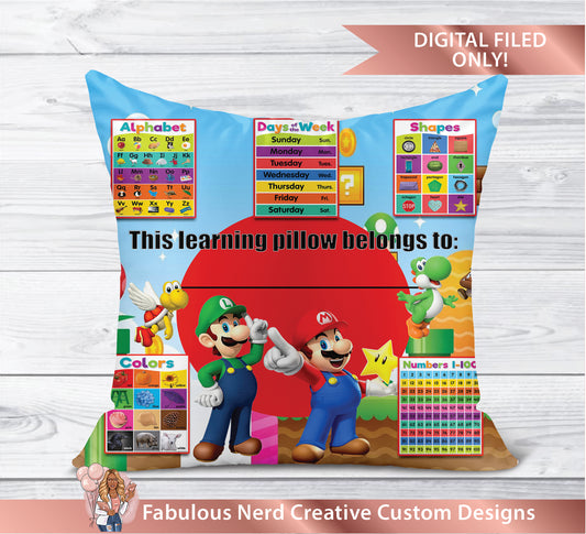 Kids Mario Brothers Learning Pillow-Digital File Only