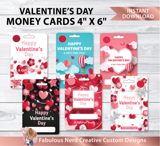 Valentine's Day Money Cards Bundle (4" x 6" PNGs)