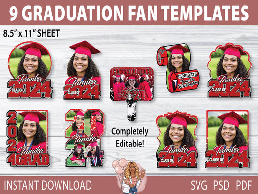 Customizable 2024 Graduation Fan Templates Bundle (PSD/SVG/PDF)