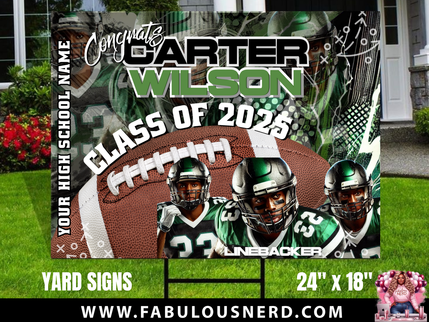 Football Themed Graduation Photo 24”x18” Yard Sign - Outdoor Sign - Senior Yard Sign - Printed & Shipped - Wire Stake Included