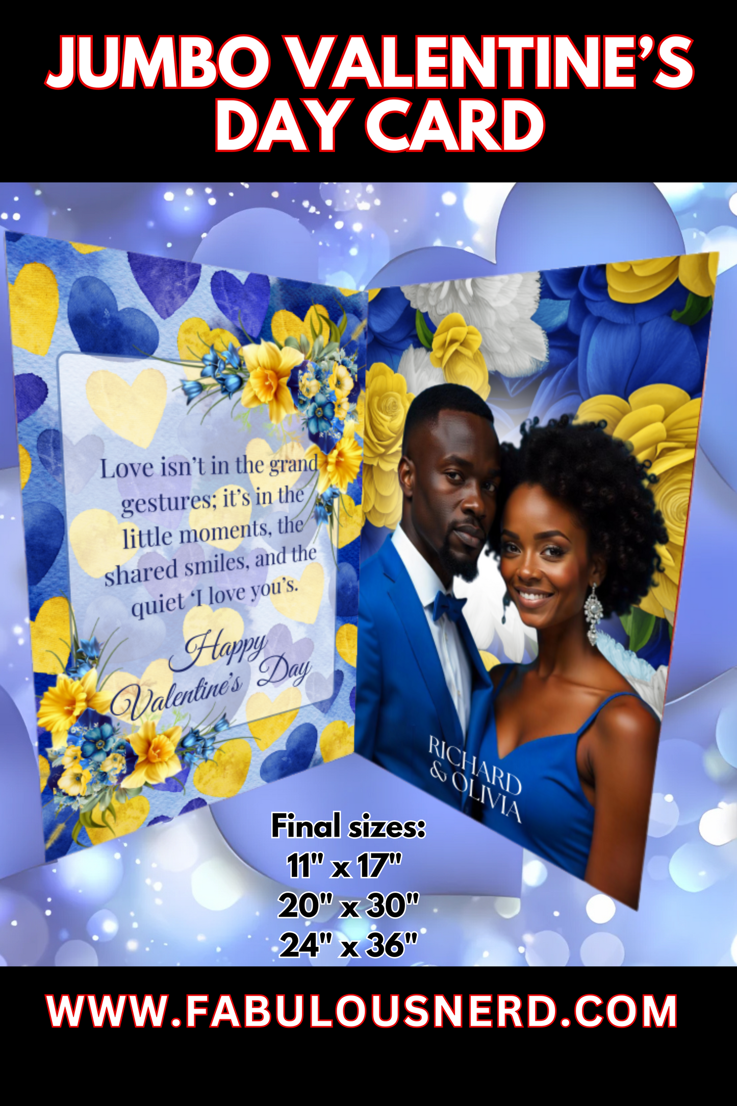 Golden Love, True Blue" Jumbo Valentine's Day Card