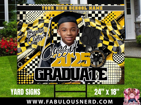 Racing Themed Graduation Photo 24”x18” Yard Sign - Outdoor Sign - Senior Yard Sign - Printed & Shipped - Wire Stake Included