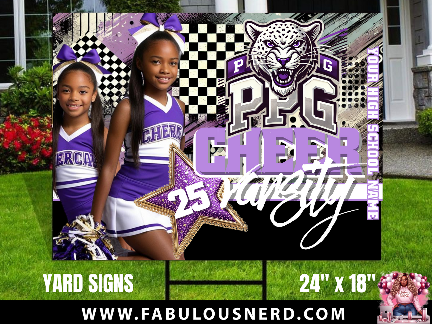 Cheerleading Themed Graduation Photo 24”x18” Yard Sign - Outdoor Sign - Senior Yard Sign - Printed & Shipped - Wire Stake Included