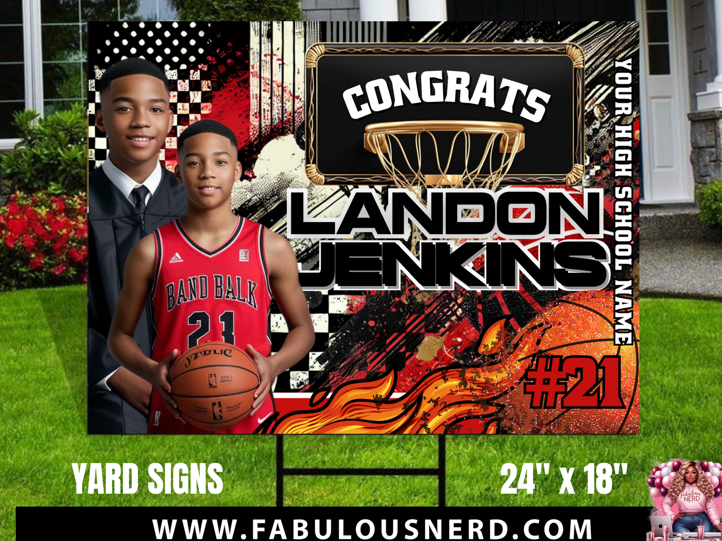 Basketball Themed Graduation Photo 24”x18” Yard Sign - Outdoor Sign - Senior Yard Sign - Printed & Shipped - Wire Stake Included