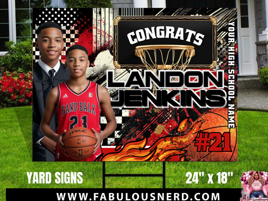 Basketball Themed Graduation Photo 24”x18” Yard Sign - Outdoor Sign - Senior Yard Sign - Printed & Shipped - Wire Stake Included