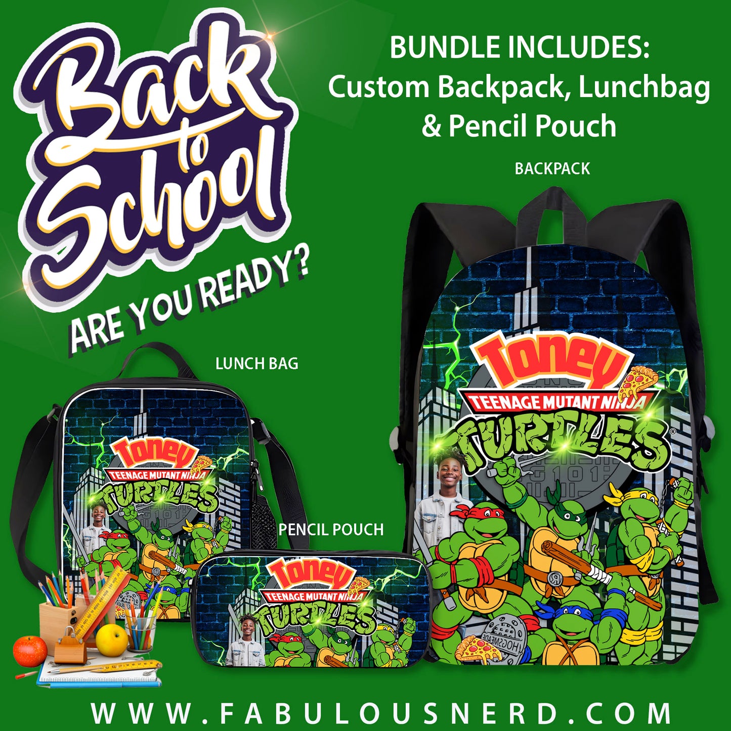 Ninja Turtles Custom Back-To-School Bundle (Backpack, Pencil Pouch or Lunch Bag)