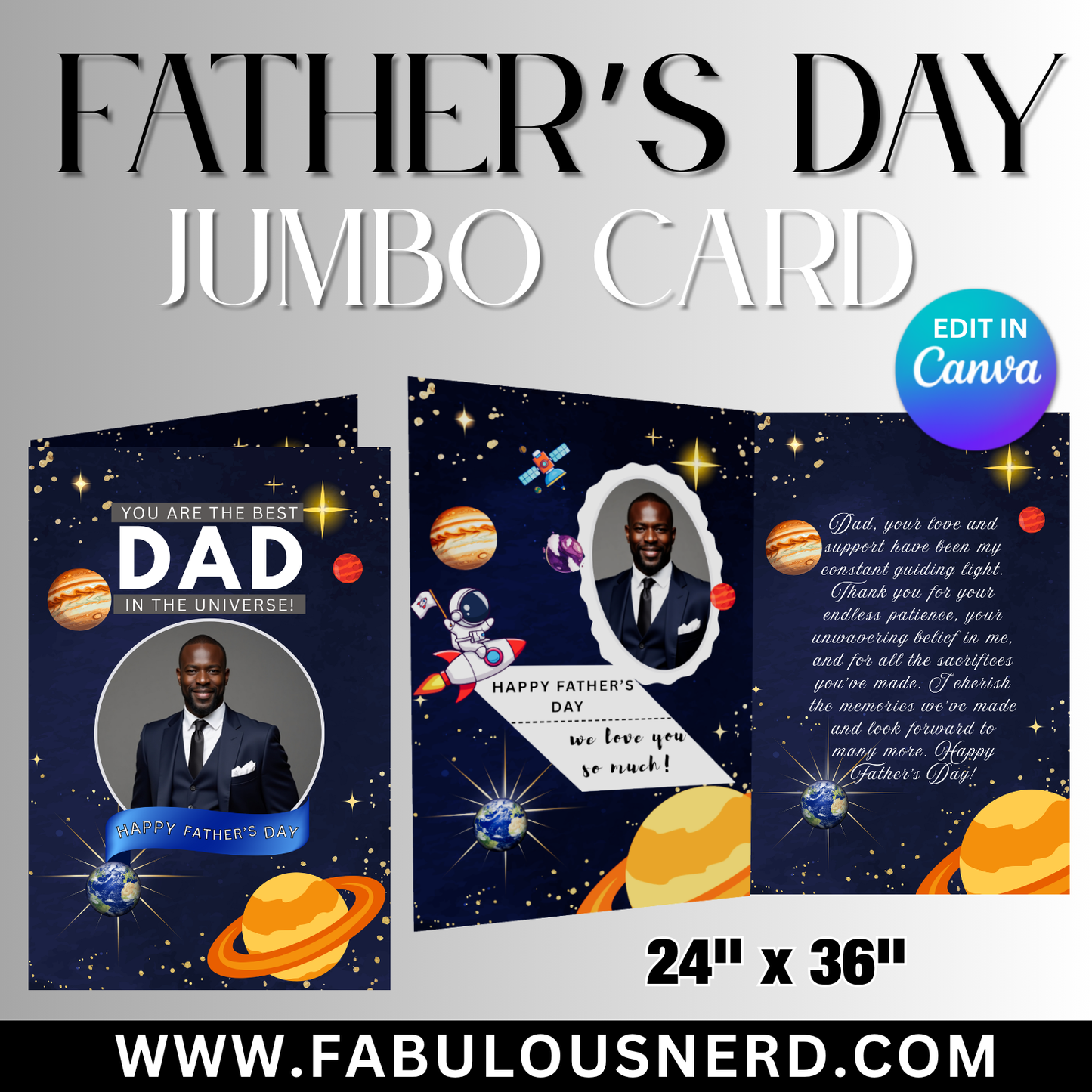Best Dad In tTe Universe Father's Day Jumbo Card - Digital File Only