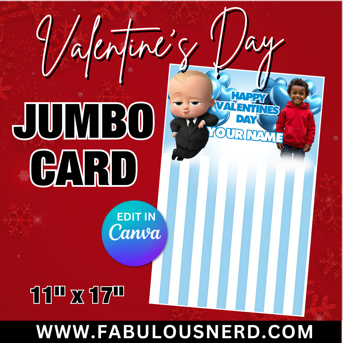 Boss Baby Valentine's Day Jumbo Card Template, Treat Card Template, Canva Template - Digital File Only (Copy)