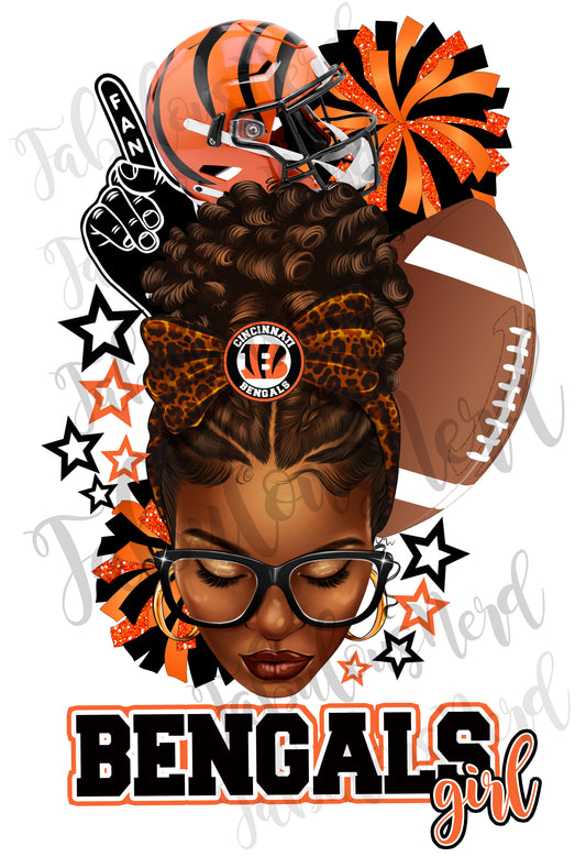American Football Messy Bun Girl (Black & Orange)