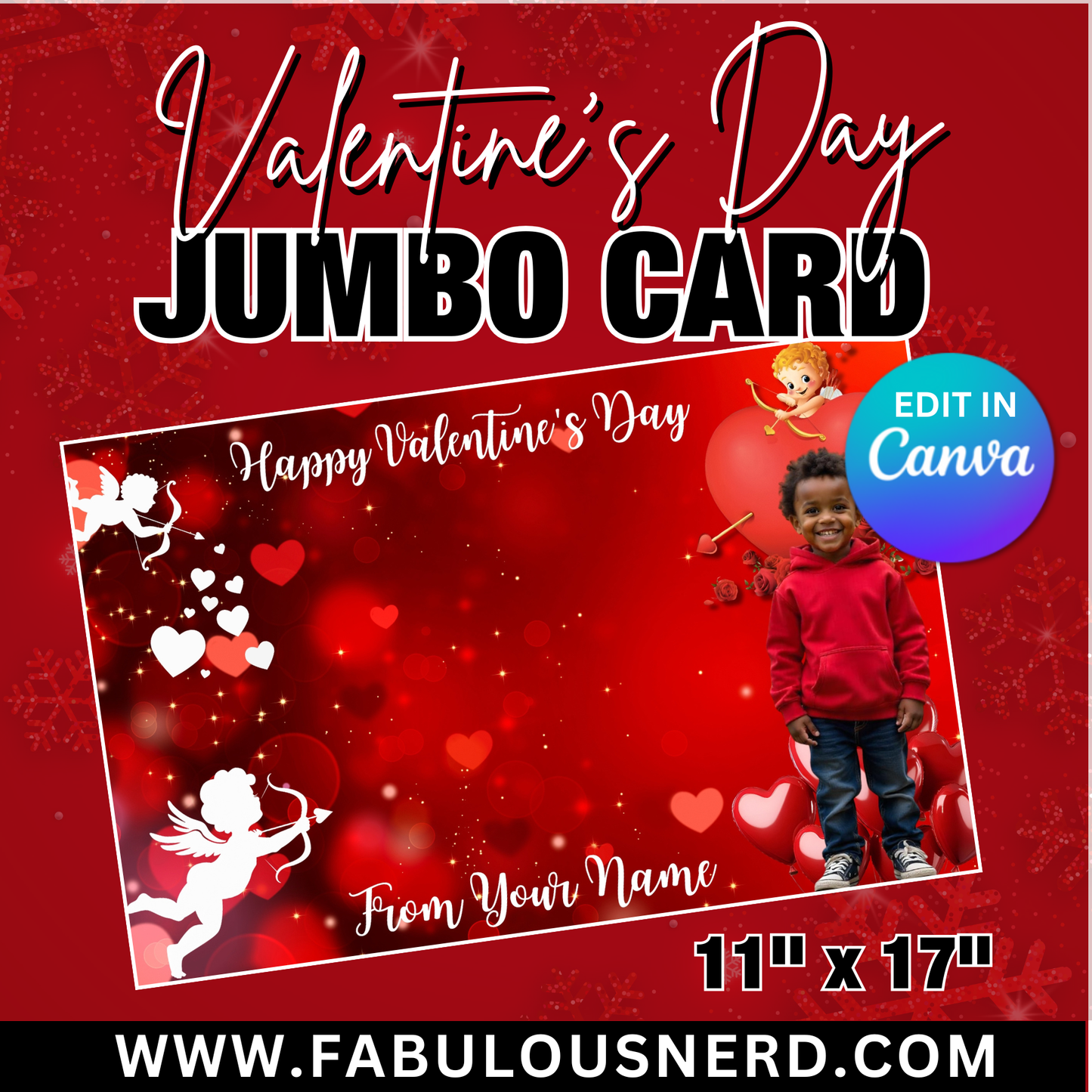 Cupid Valentine's Day Jumbo Card Template, Treat Card Template, Canva Template - Digital File Only