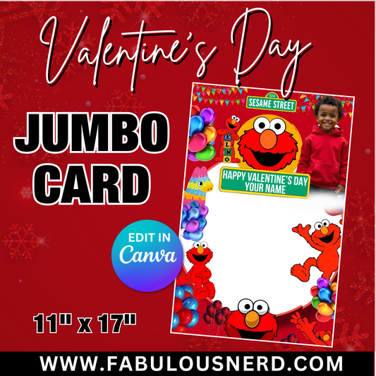 Elmo Valentine's Day Jumbo Card Template, Treat Card Template, Canva Template - Digital File Only