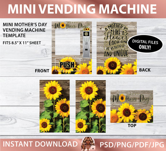 Mother's Day Sunflower MiniVending Machine Template-Red and White (PSD_PNG_PDF_JPG)