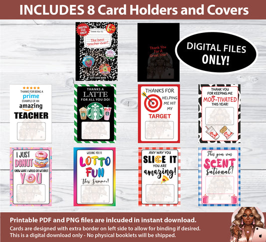 Printable Teacher's Appreciation Gift Card Book/Bundle (PDF/PNG/JPG)