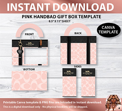 Printable Pink Handbag Gift Box Design (Digital Files Only)