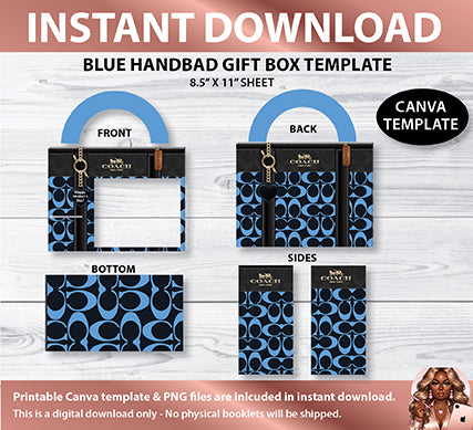 Printable Blue Handbag Gift Box Design (Digital Files Only)