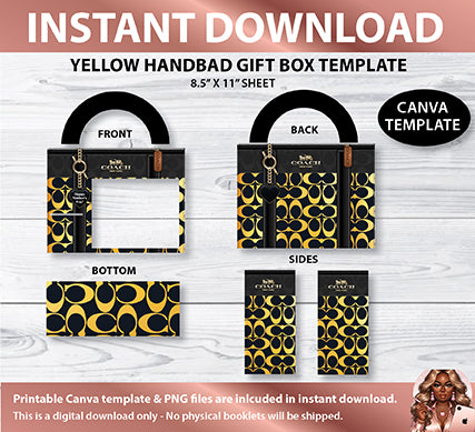 Printable Yellow Handbag Gift Box Design (Digital Files Only)