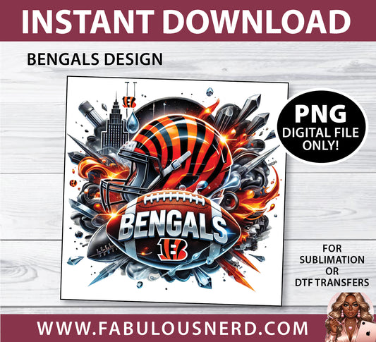 Cincinnati Bengals Football Design (PNG Only)