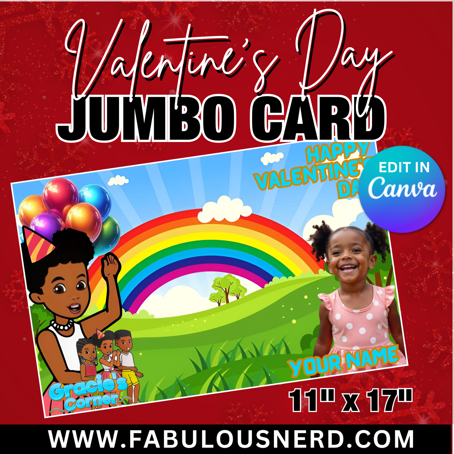 Gracie Valentine's Day Jumbo Card Template, Treat Card Template, Canva Template - Digital File Only