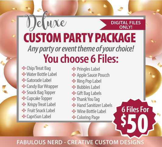 Deluxe Custom Personalized Party Favor Bundles - Digital Files Only ( 6 Digital Files of Your Choice)