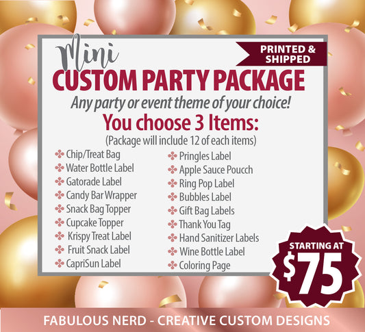 Mini Custom Party Favor Package Bundle - Printed & Shipped (3 Items)