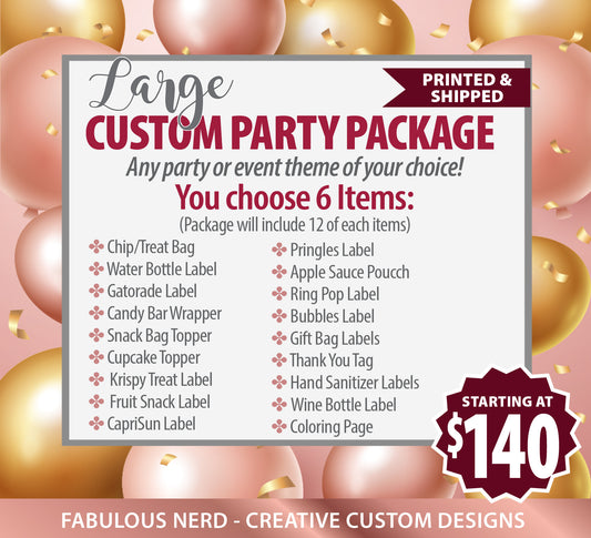 Large Custom Party Favor Package Bundle - Printed & Shipped (6 Items)