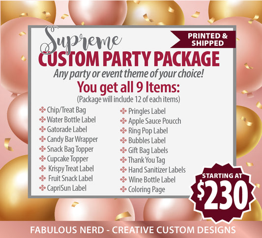 Supreme Custom Party Favor Package Bundle - Printed & Shipped (9 Items)