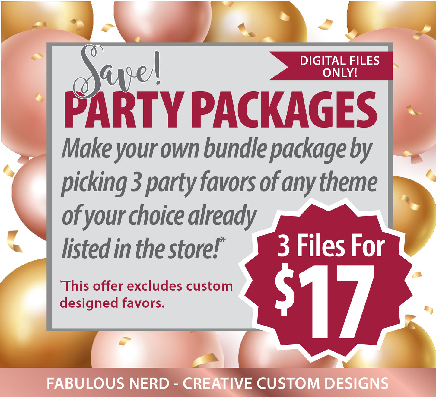 Personalize Party Favor Bundle - 3 Digital Files (For Existing Themes In The Shop)