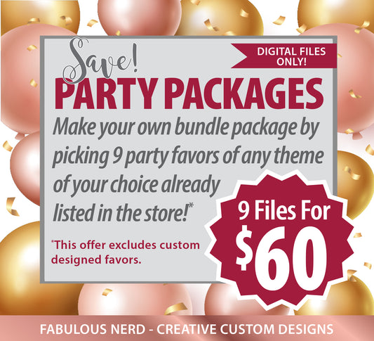 Personalize Party Favor Bundle - 9 Digital Files (For Existing Themes In The Shop)
