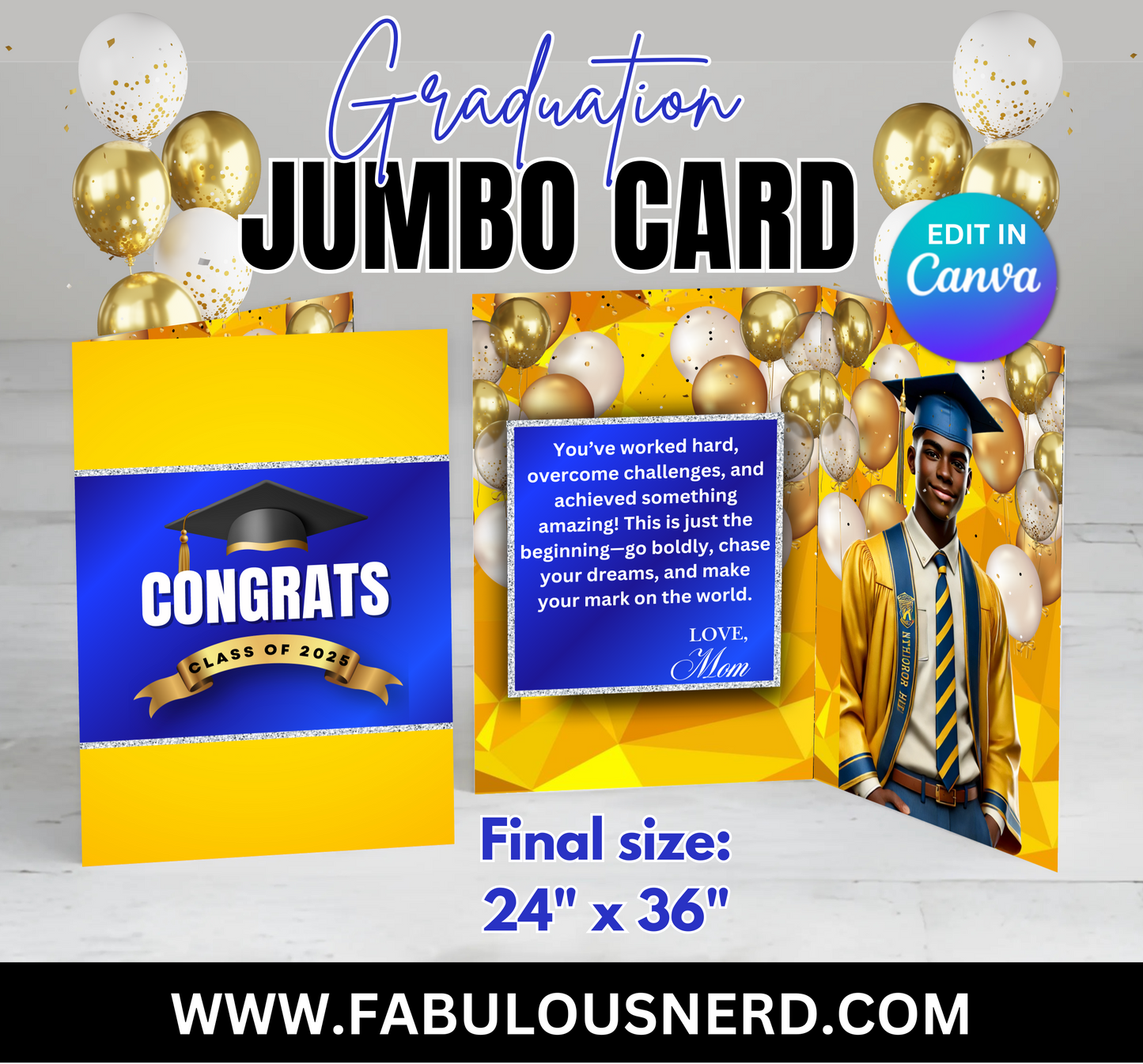 Blue & Gold Graduation Jumbo Card - Digital File Only