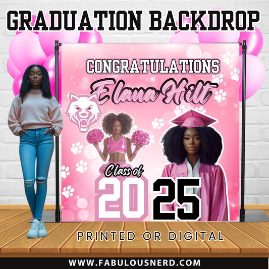Custom Pink Graduation Party Backdrop - Digital File or Printed and Shipped  (STAND NOT INCLUDED)