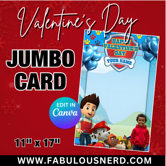 Paw Patrol Valentine's Day Jumbo Card Template, Treat Card Template, Canva Template - Digital File Only