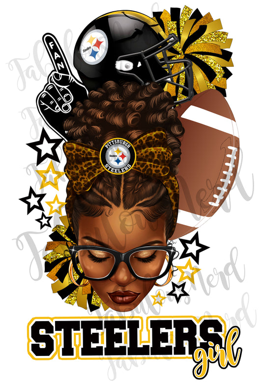 American Football Messy Bun Girl (Black & Yellow)