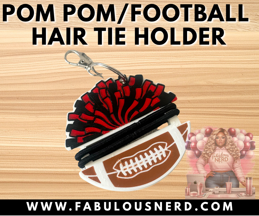 Pom Pom with Football Hair Tie Holder (3D Printed)