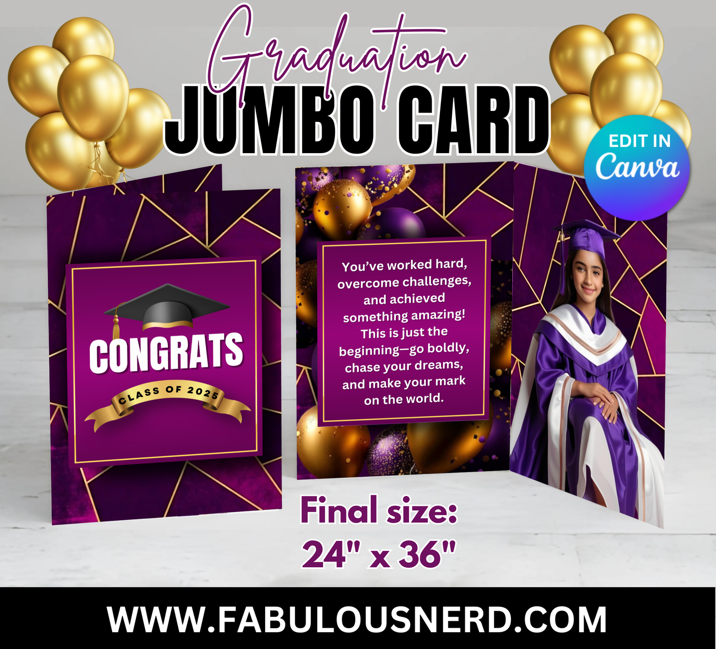 Purple Graduation Jumbo Card - Digital File Only