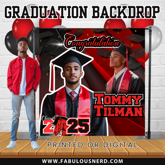 Custom Red Graduation Party Backdrop - Digital File or Printed and Shipped  (STAND NOT INCLUDED)