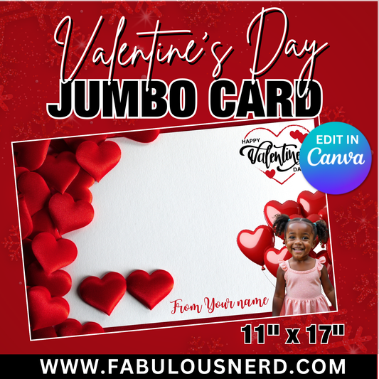 Red Valentine's Day Jumbo Card Template, Treat Card Template, Canva Template - Digital File Only