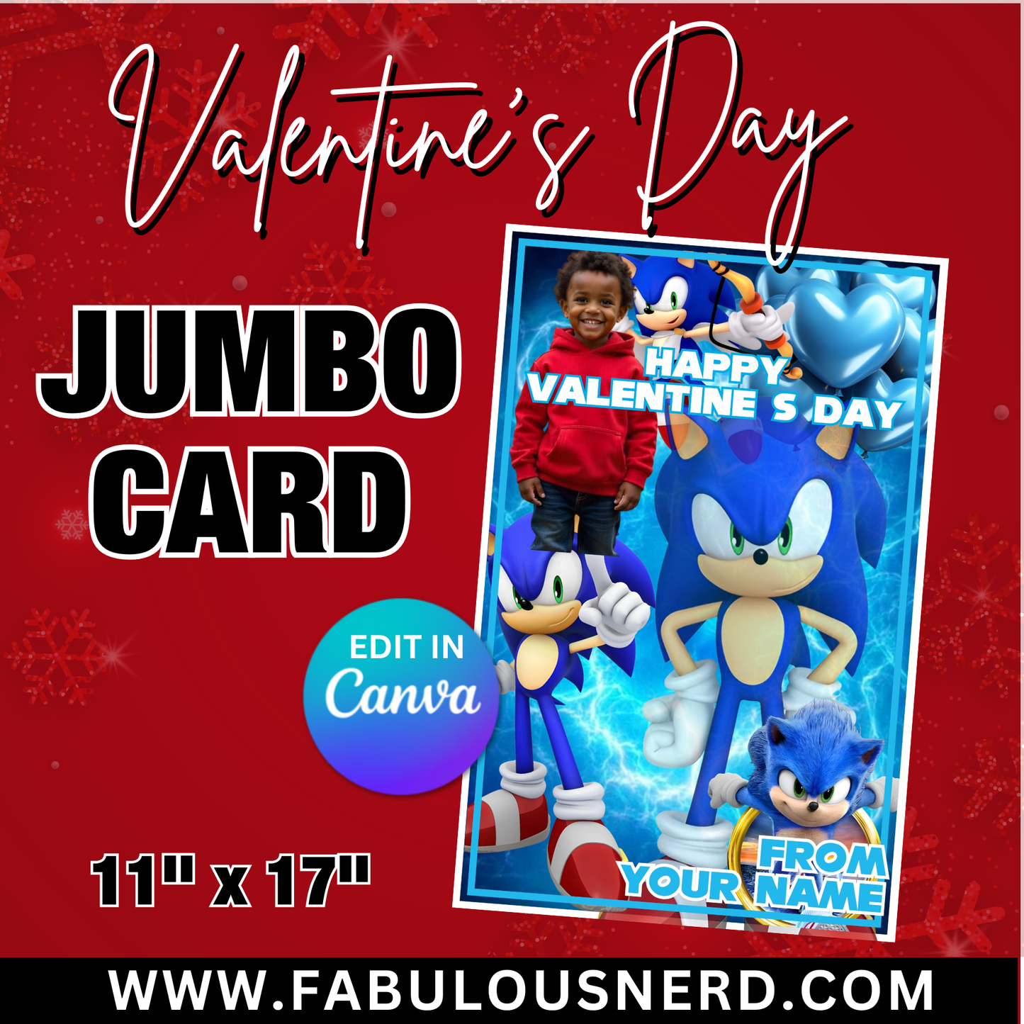 Sonic Valentine's Day Jumbo Card Template, Treat Card Template, Canva Template - Digital File Only