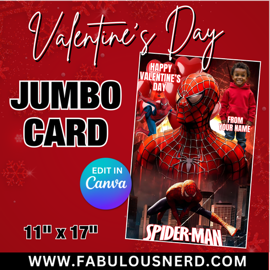 Spiderman Valentine's Day Jumbo Card Template, Treat Card Template, Canva Template - Digital File Only