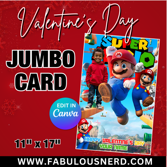 Mario Valentine's Day Jumbo Card Template, Treat Card Template, Canva Template - Digital File Only