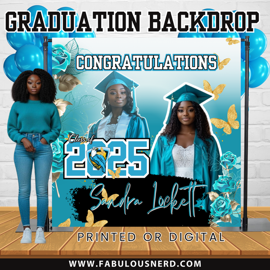 Custom Teal Graduation Party Backdrop - Digital File or Printed and Shipped  (STAND NOT INCLUDED)