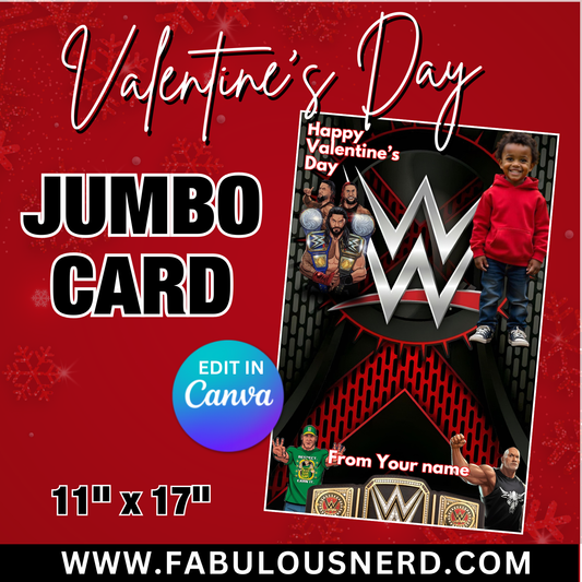 WWE Valentine's Day Jumbo Card Template, Treat Card Template, Canva Template - Digital File Only