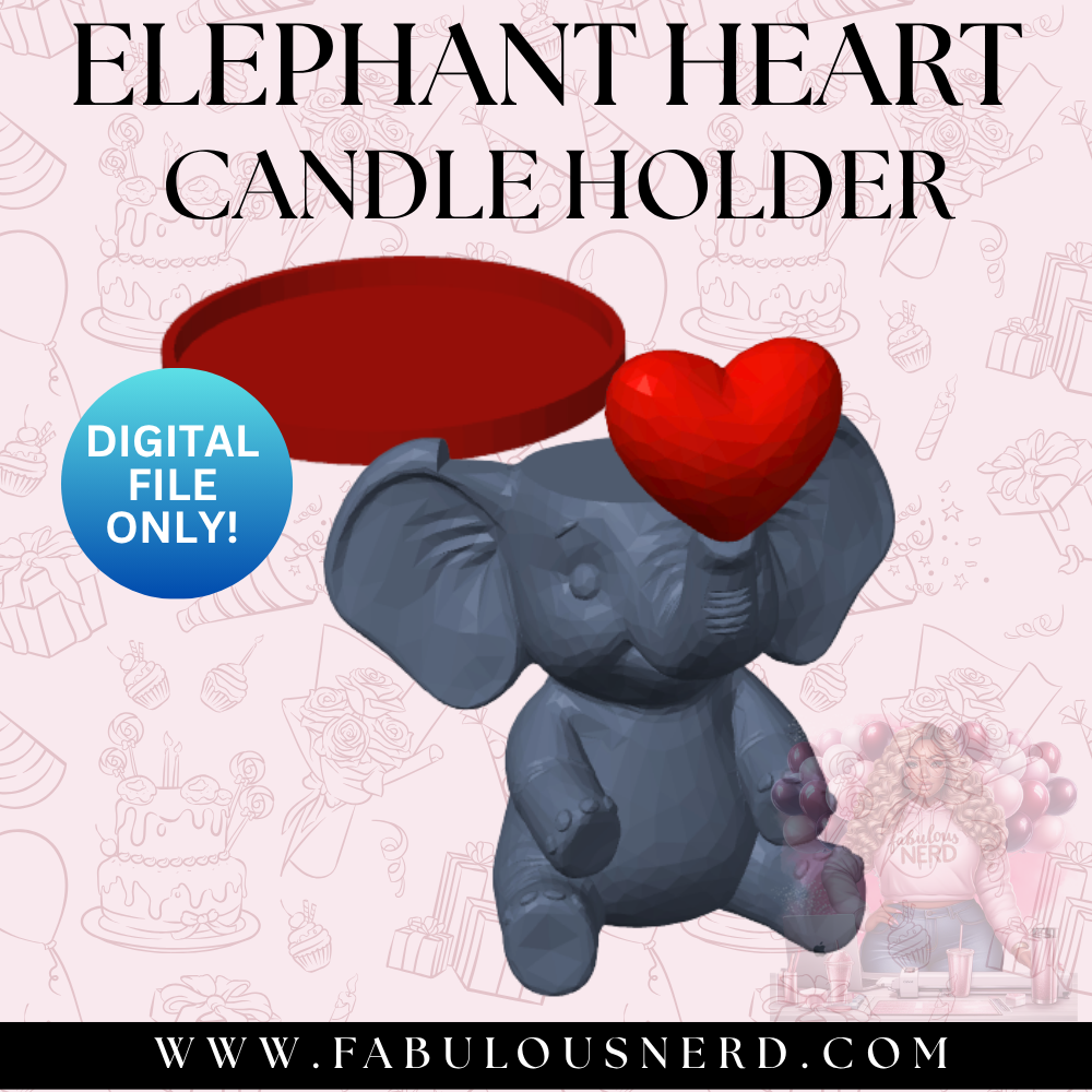 Elephant with Heart Candle Holder (Digital File Only)