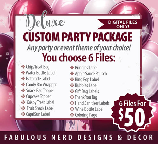 Deluxe Custom Personalized Party Favor Bundles - Digital Files Only ( 6 Digital Files of Your Choice)