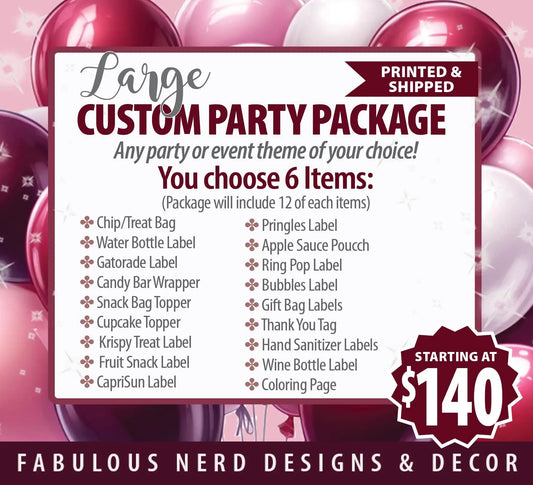 Large Custom Party Favor Package Bundle - Printed & Shipped (6 Items)