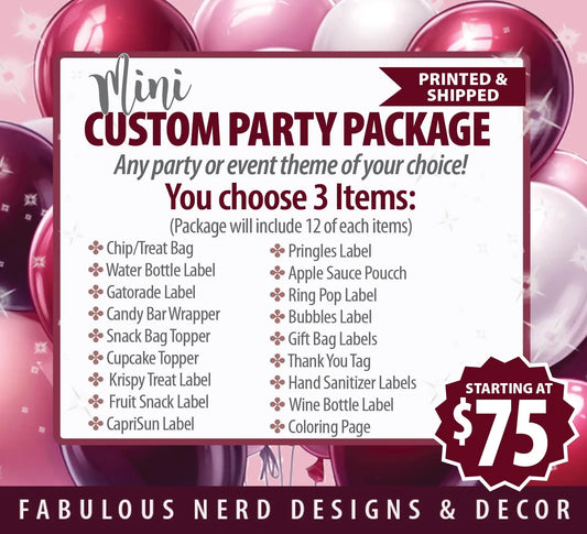 Mini Custom Party Favor Package Bundle - Printed & Shipped (3 Items)