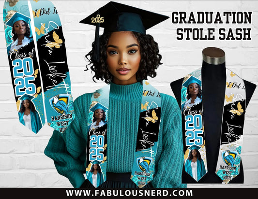 Custom Teal Graduation Party Stole/Sash