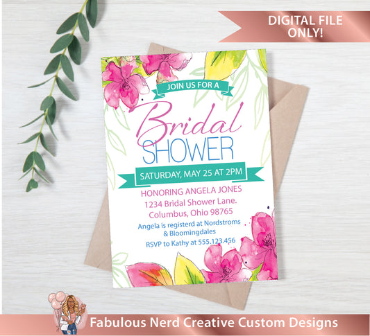 Floral Bridal Shower Invitations-Digital File Only