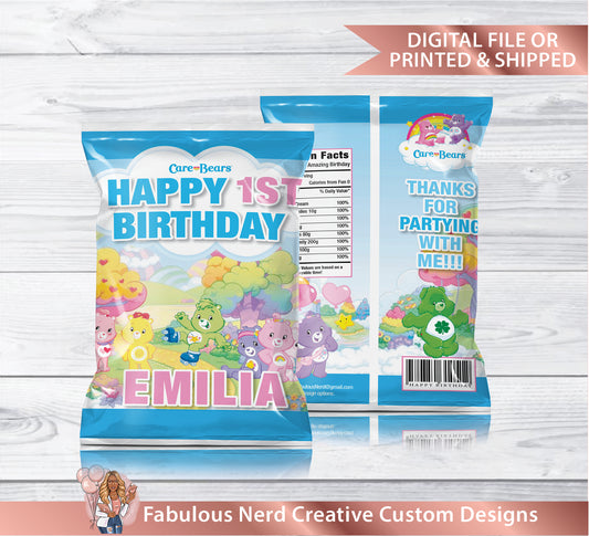 Care Bears Birthday Customizable Chip Bag-Snack Bag-Favor Bag-Digital File or Printed & Shipped