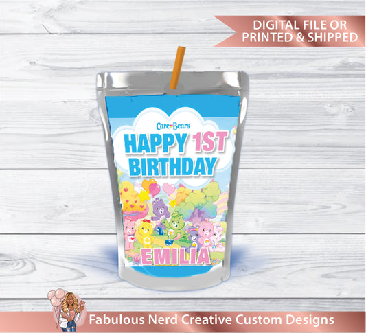 Care Bears Birthday Customizable Juice Pouch Label-Digital File or Printed & Shipped