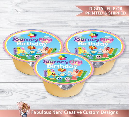 Baby First TV Apple Sauce Label - Fruit Cup Label-Party Favors - Digital File or Printed & Shipped